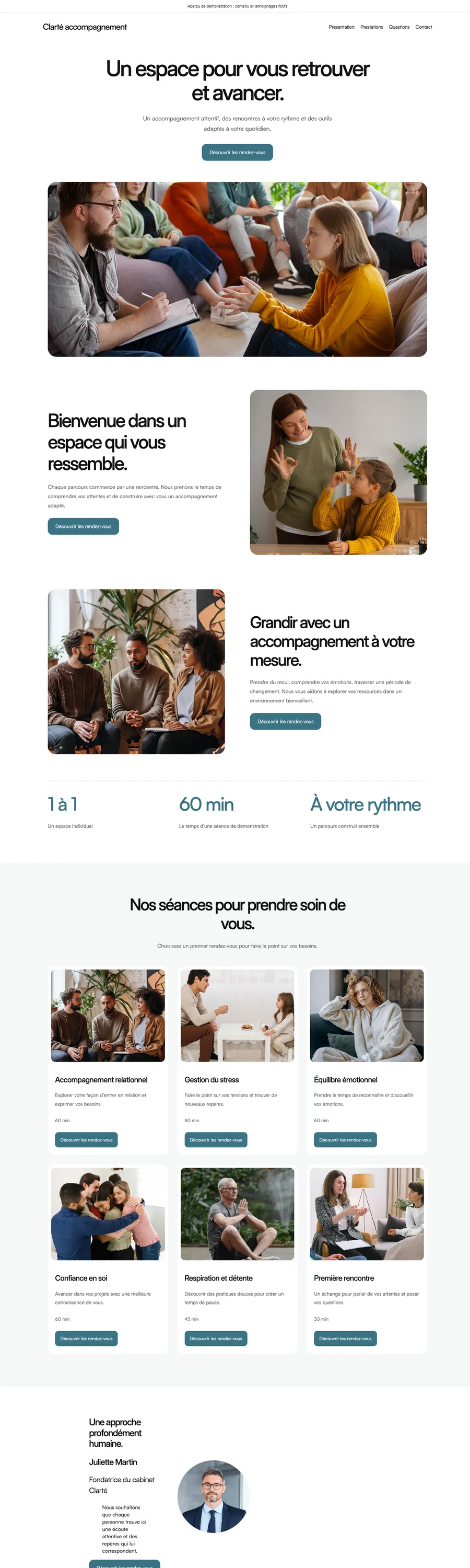 Website preview with the Clarté theme