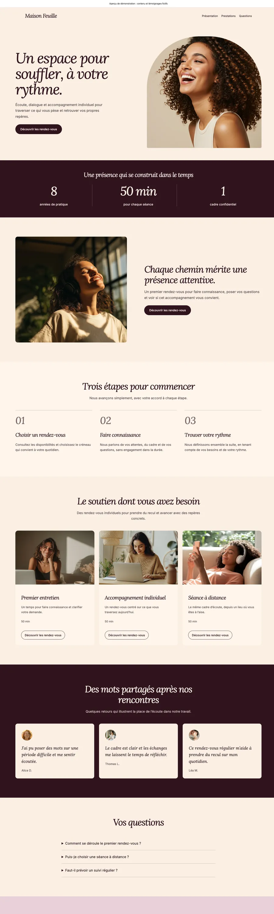Website preview with the Feuille theme