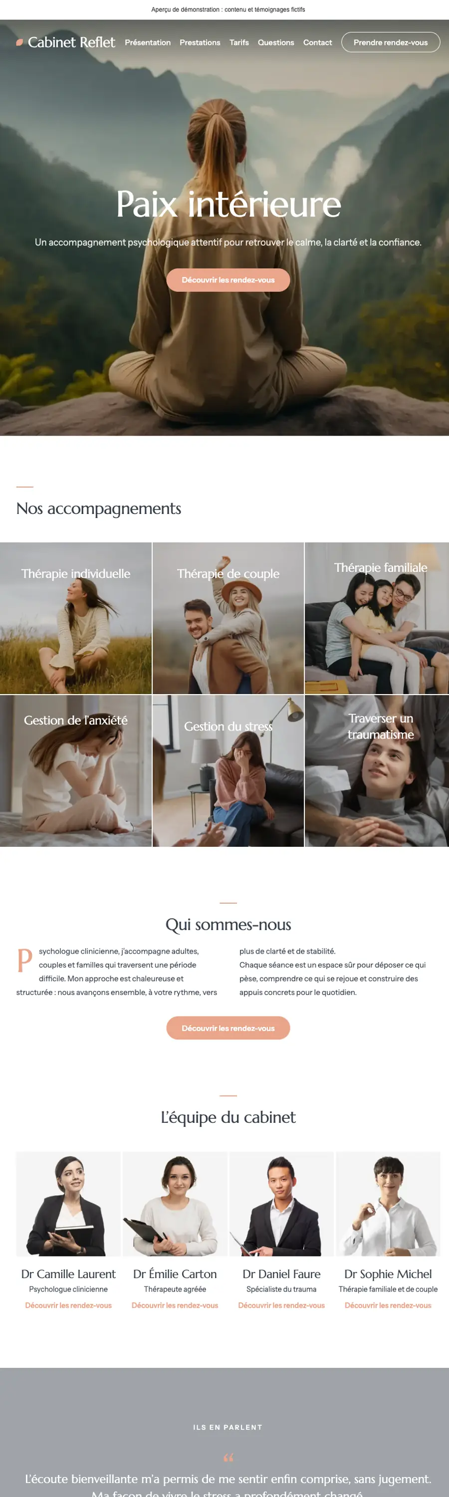 Website preview with the Reflet theme