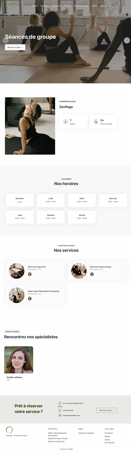 Website preview with the Harmonie theme