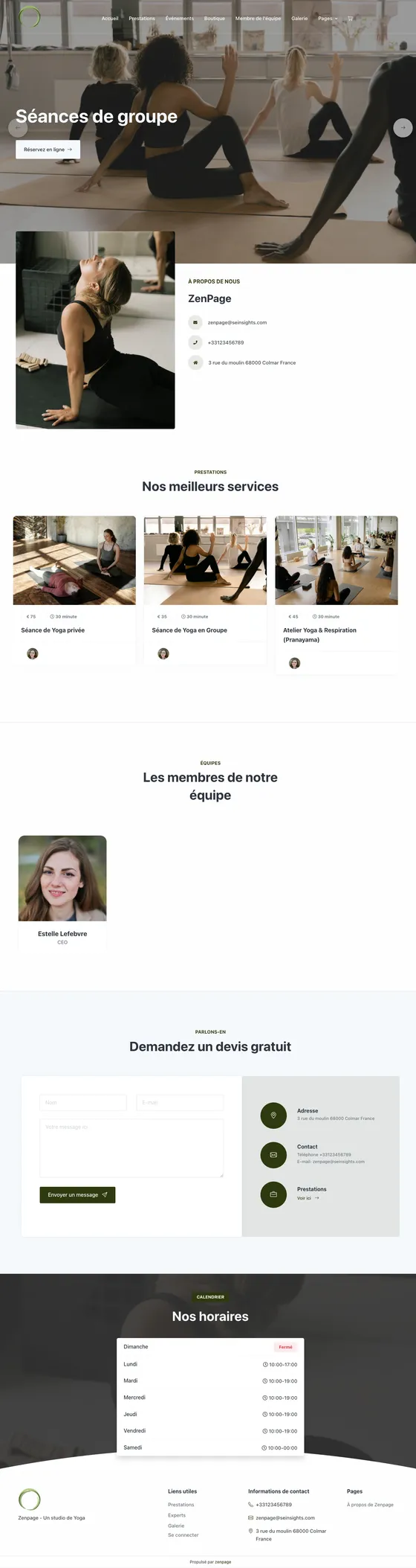 Website preview with the Équilibre theme