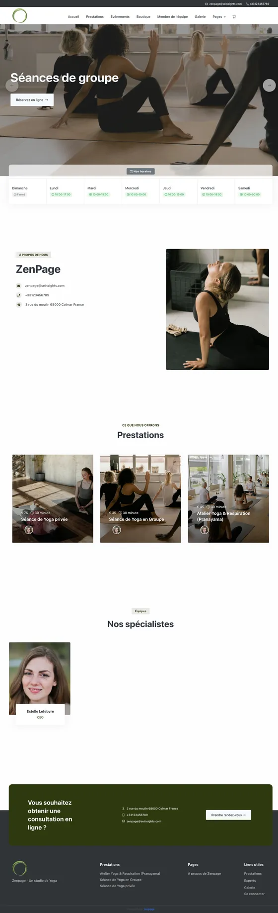 Website preview with the Éveil theme