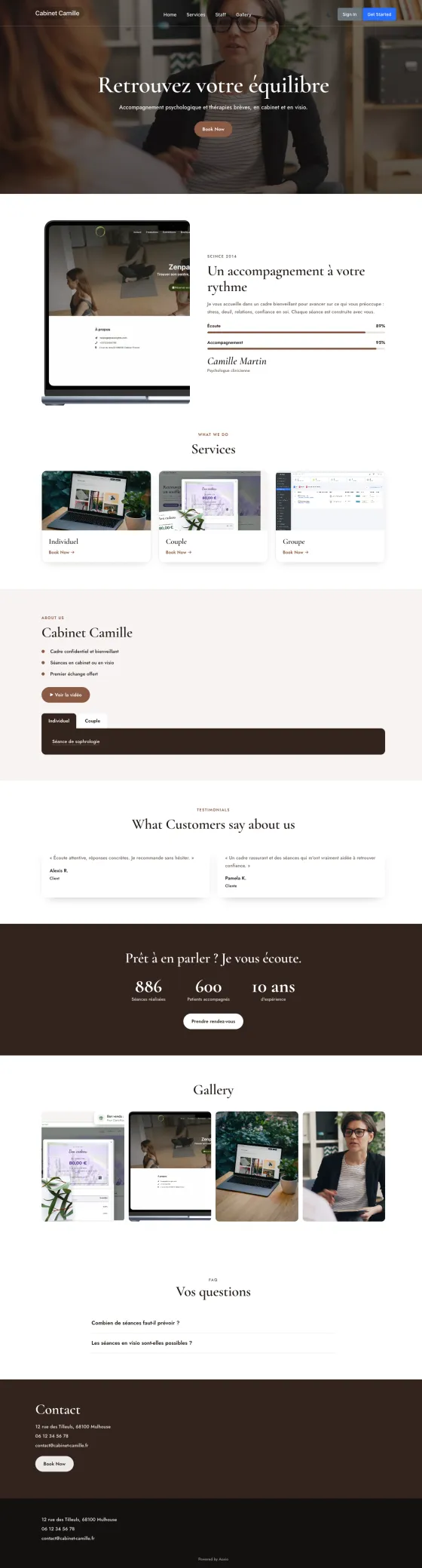 Website preview with the Quiétude theme